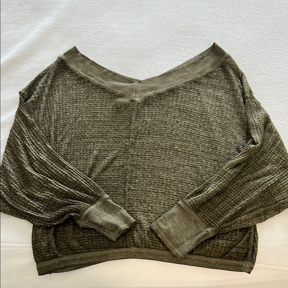 We The Free Green Crop Top Relaxed Fit Knit